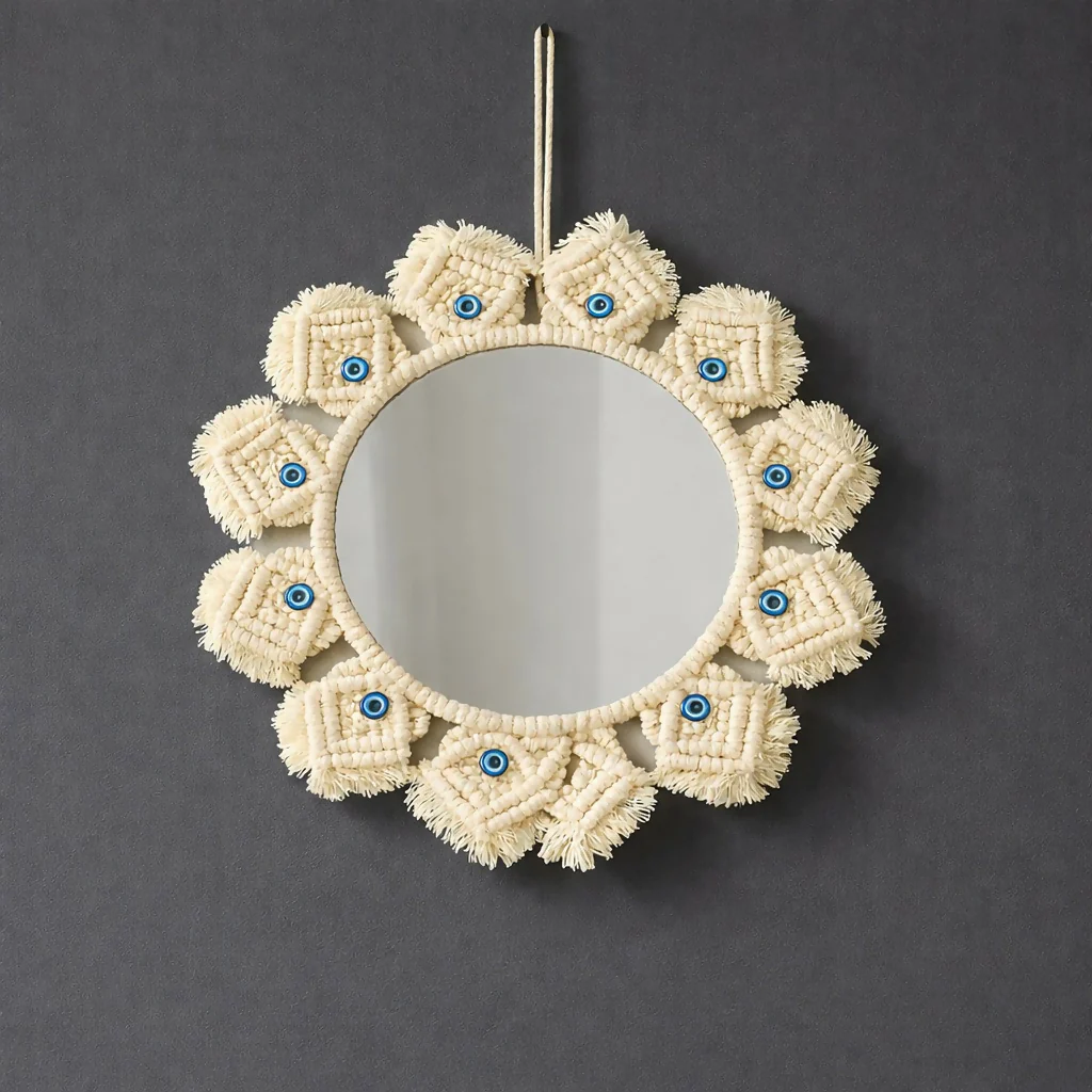 Macrame Wall Mirror Hanging Decorative Boho Round Mirror Decor - Image 4