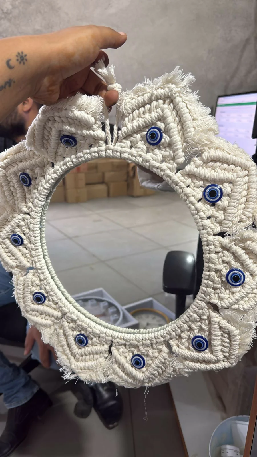 Macrame Wall Mirror Hanging Decorative Boho Round Mirror Decor - Image 5