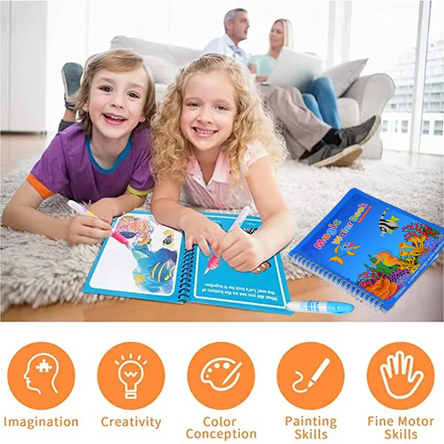 Magic Water Quick Dry Book Water Coloring Book Doodle with Magic Pen Painting Board - Image 5