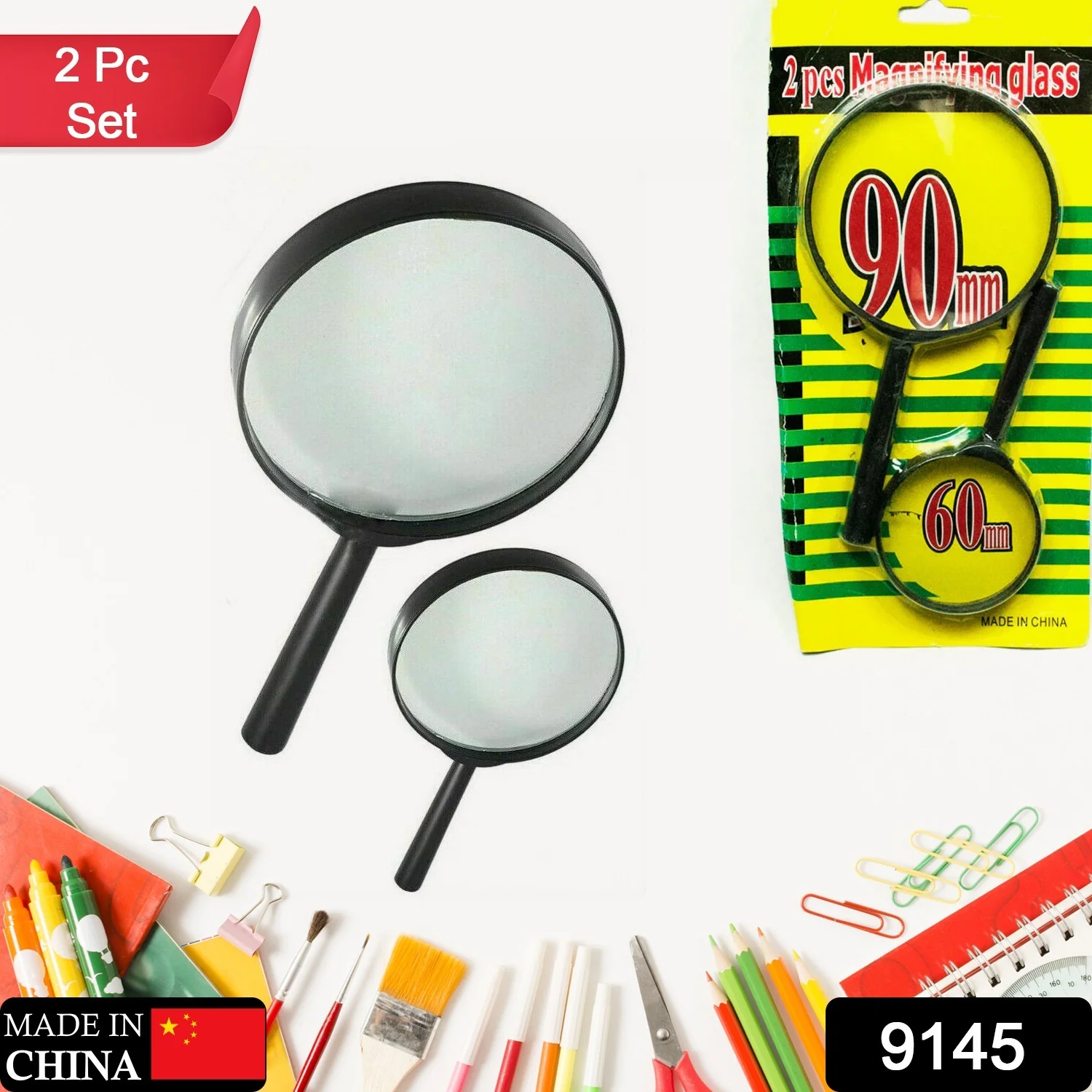 Magnifying glass Lens - reading aid made of glass - real glass magnifying glass that can be used on both sides - glass breakage-proof magnifying glass, Protect Eyes, 90mm & 60mm (2pc Set) - Image 2
