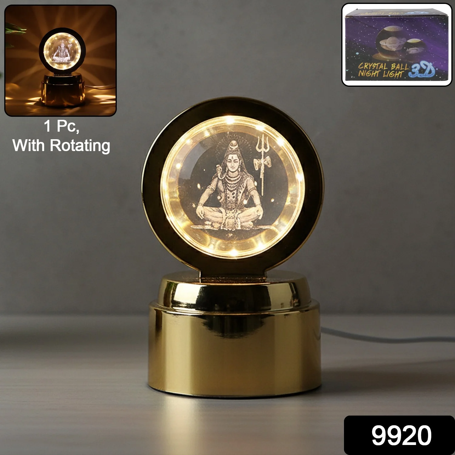 Mahadev 3D Crystal Ball Night Light (1 Pc) - Image 2