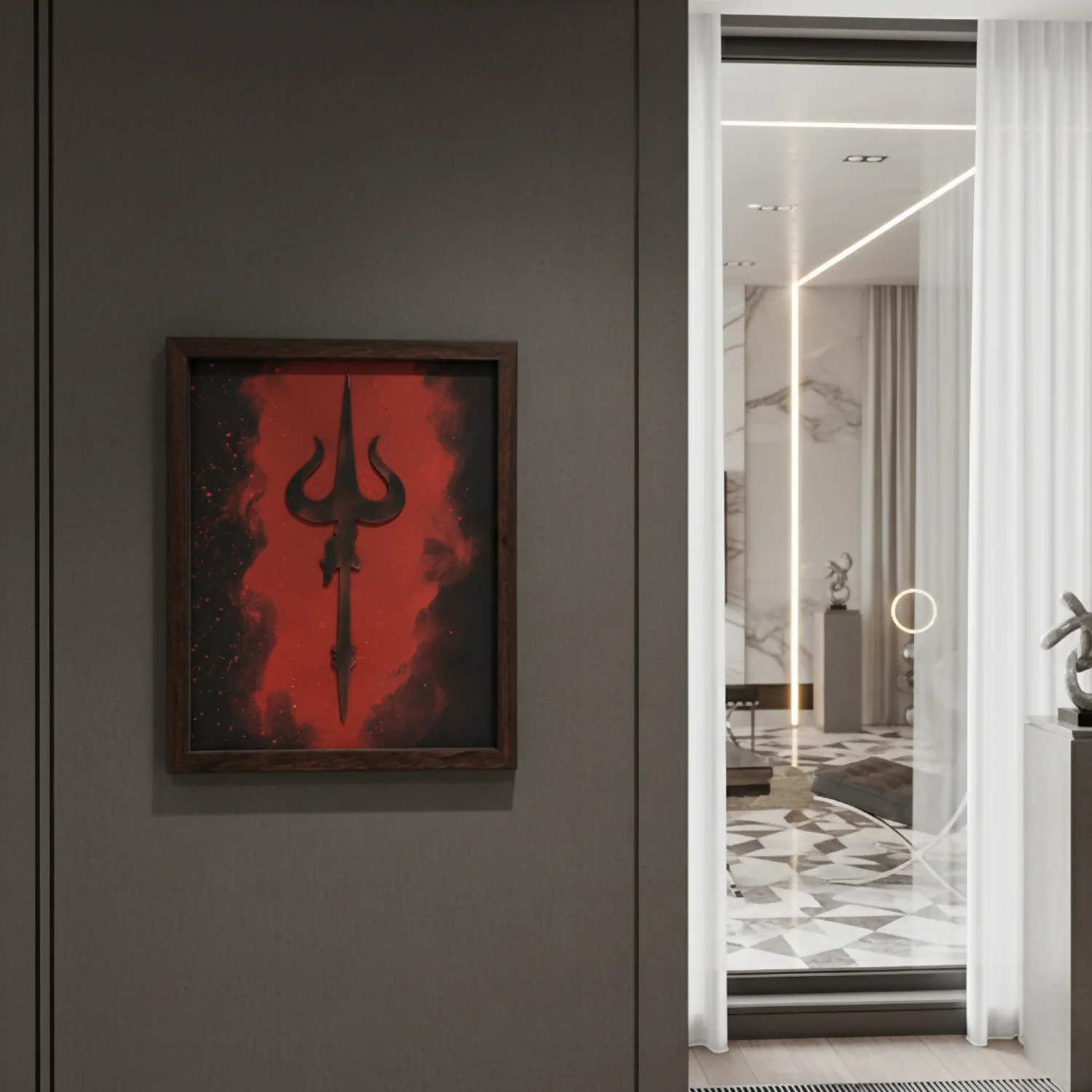 Mahadev Trishul Wall Art Frame – Minimalist Lord Shiva Trident Decor | Modern Spiritual Wall Art for Living Room, Meditation & Pooja Room - Image 5