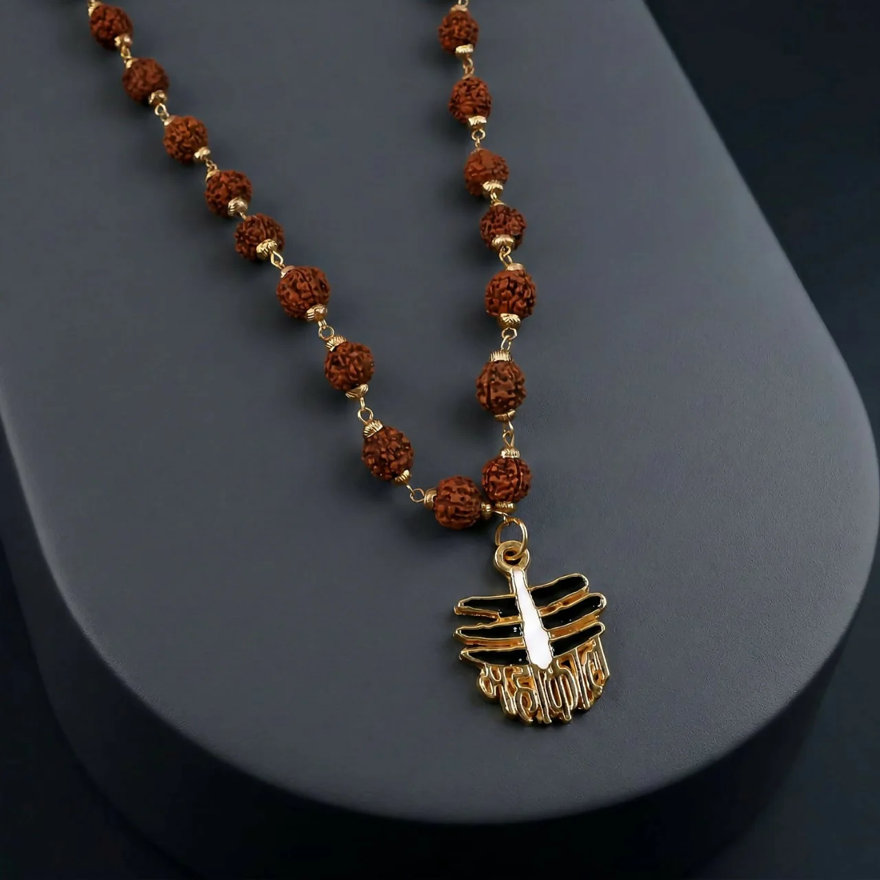Mahakal Rudraksha Mala with Gold Plated Shiv Pendant Spiritual Necklace for Men - Image 2