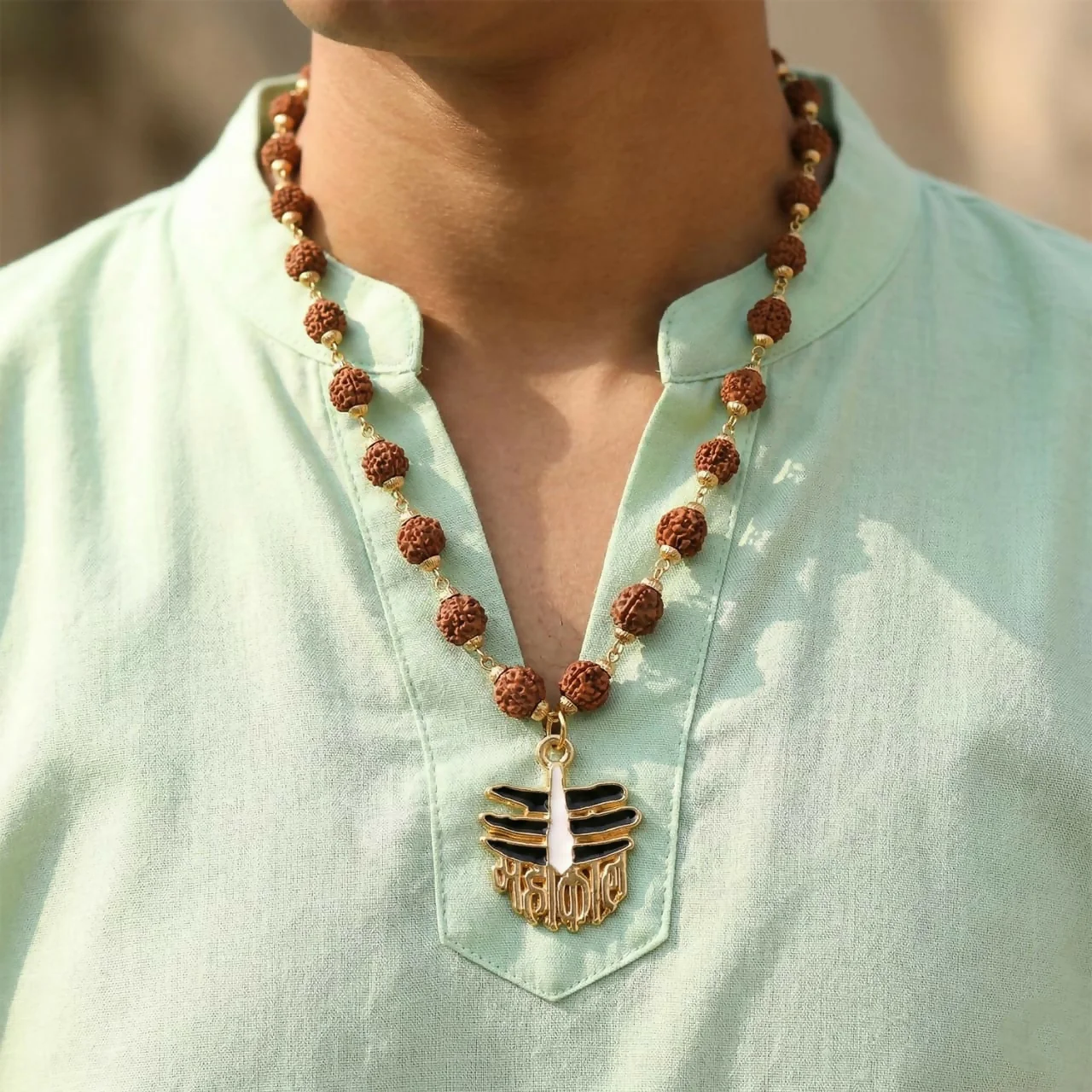 Mahakal Rudraksha Mala with Gold Plated Shiv Pendant Spiritual Necklace for Men - Image 3