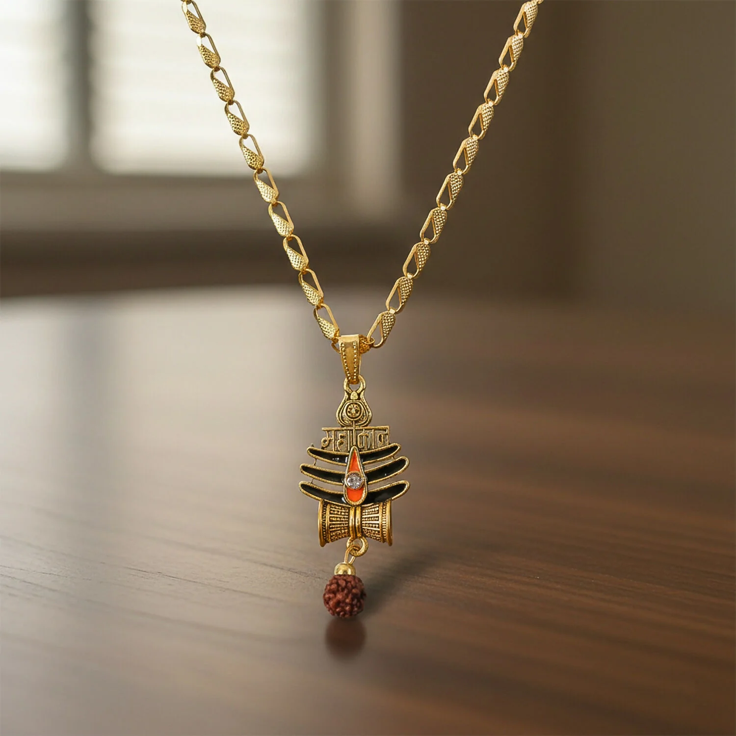 Mahakal Trishul Rudraksha Pendant Gold Chain Necklace - Image 3