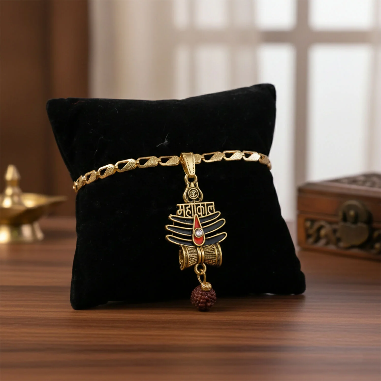Mahakal Trishul Rudraksha Pendant Gold Chain Necklace - Image 4