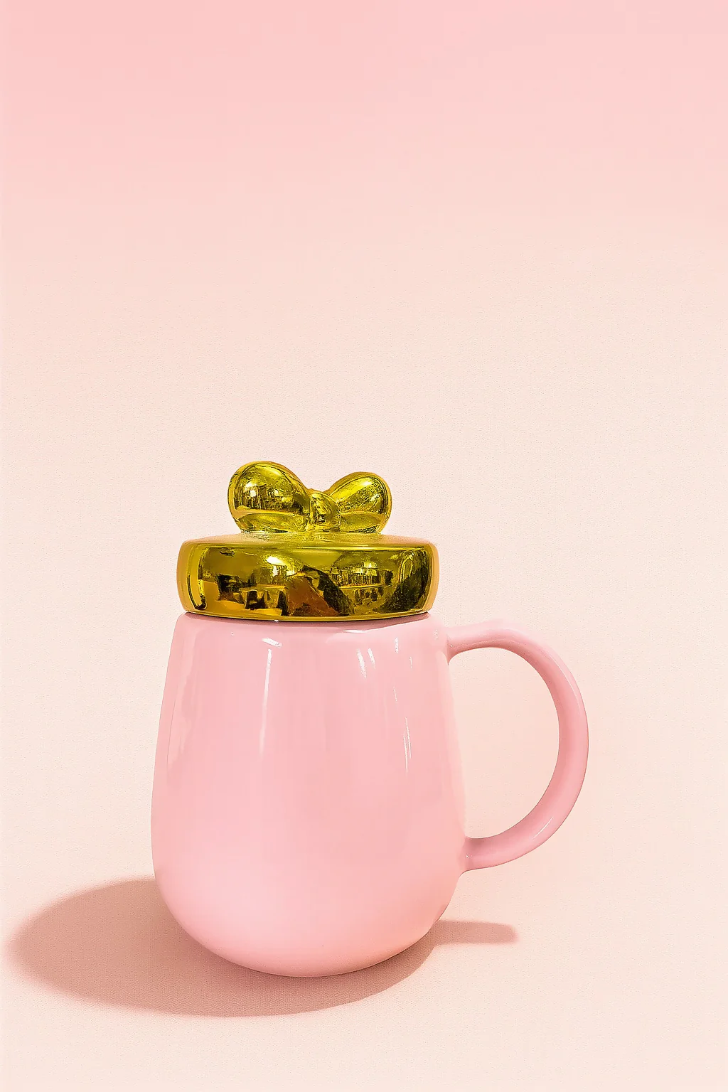 Make a Wish Pink Ceramic Coffee Mug with Golden Lid and Bow Design – 350ml - Image 3