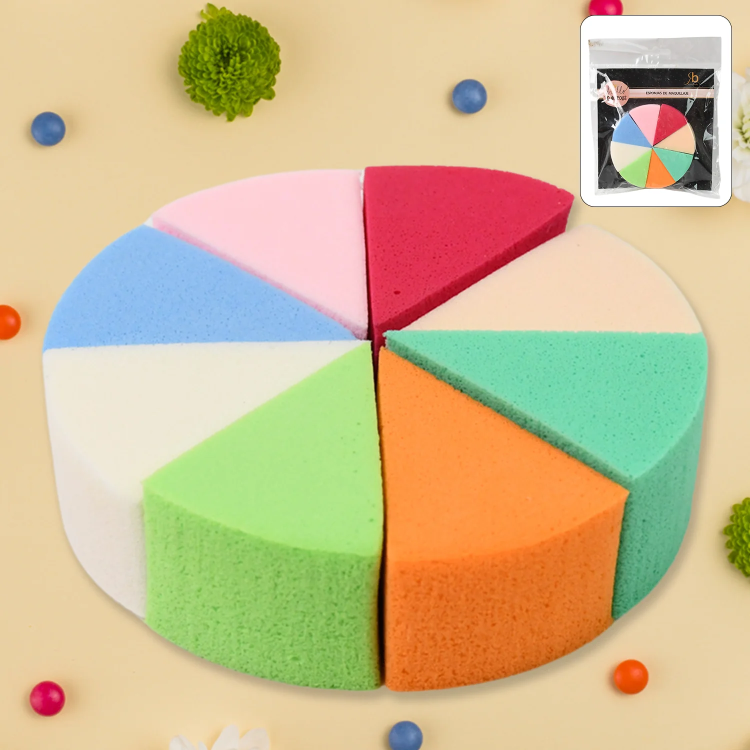Makeup Sponge Triangle Shaped Mix Colour Cosmetic Puff (8 Pcs Set) - Image 7