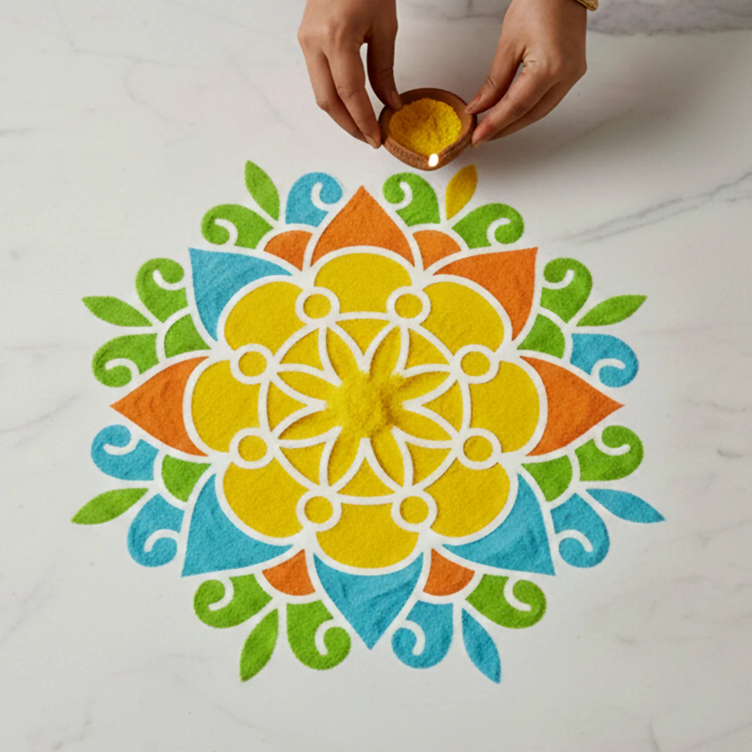 Mandala Flower Rangoli MDF Design | Reusable Rangoli Stencil - Image 2