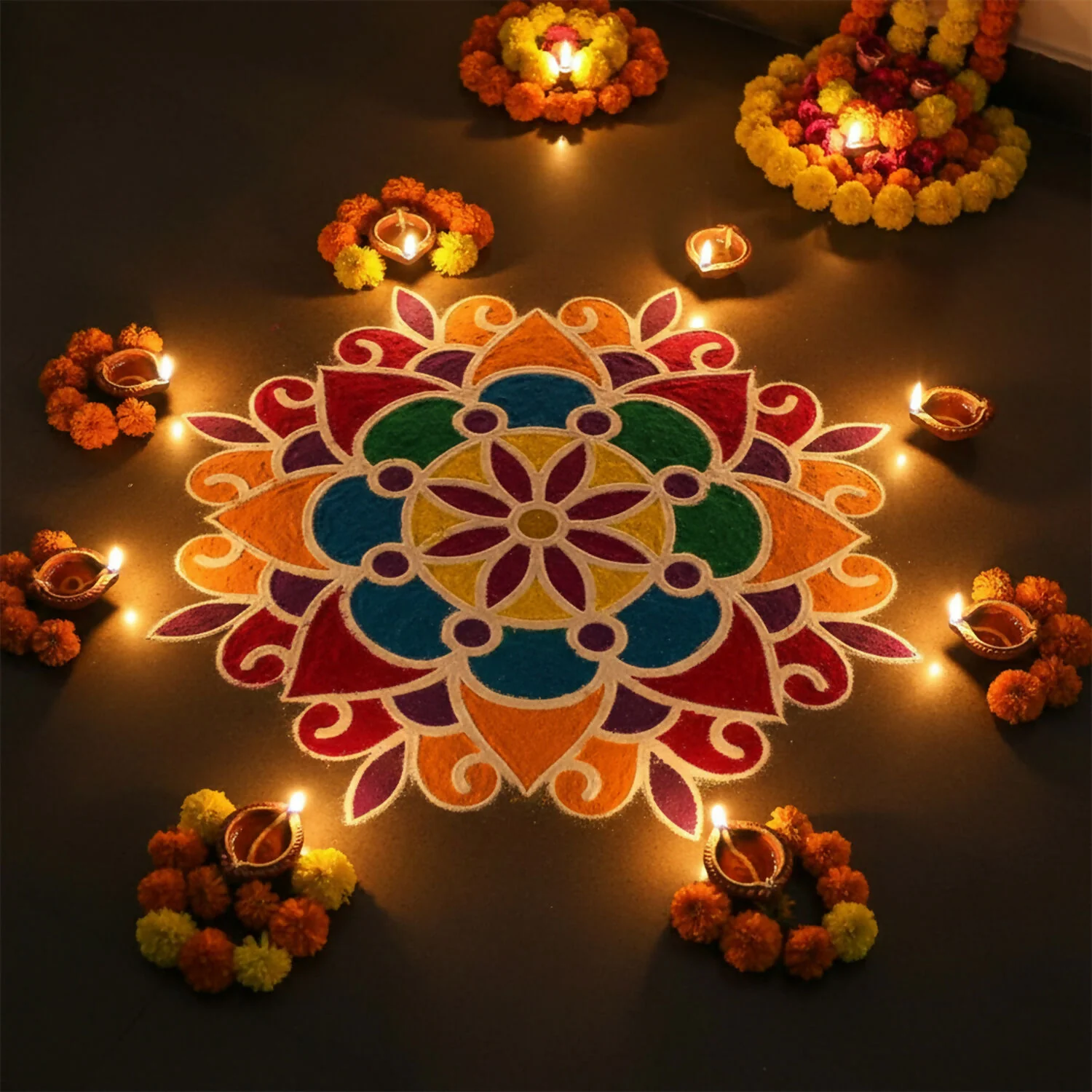 Mandala Flower Rangoli MDF Design | Reusable Rangoli Stencil - Image 3