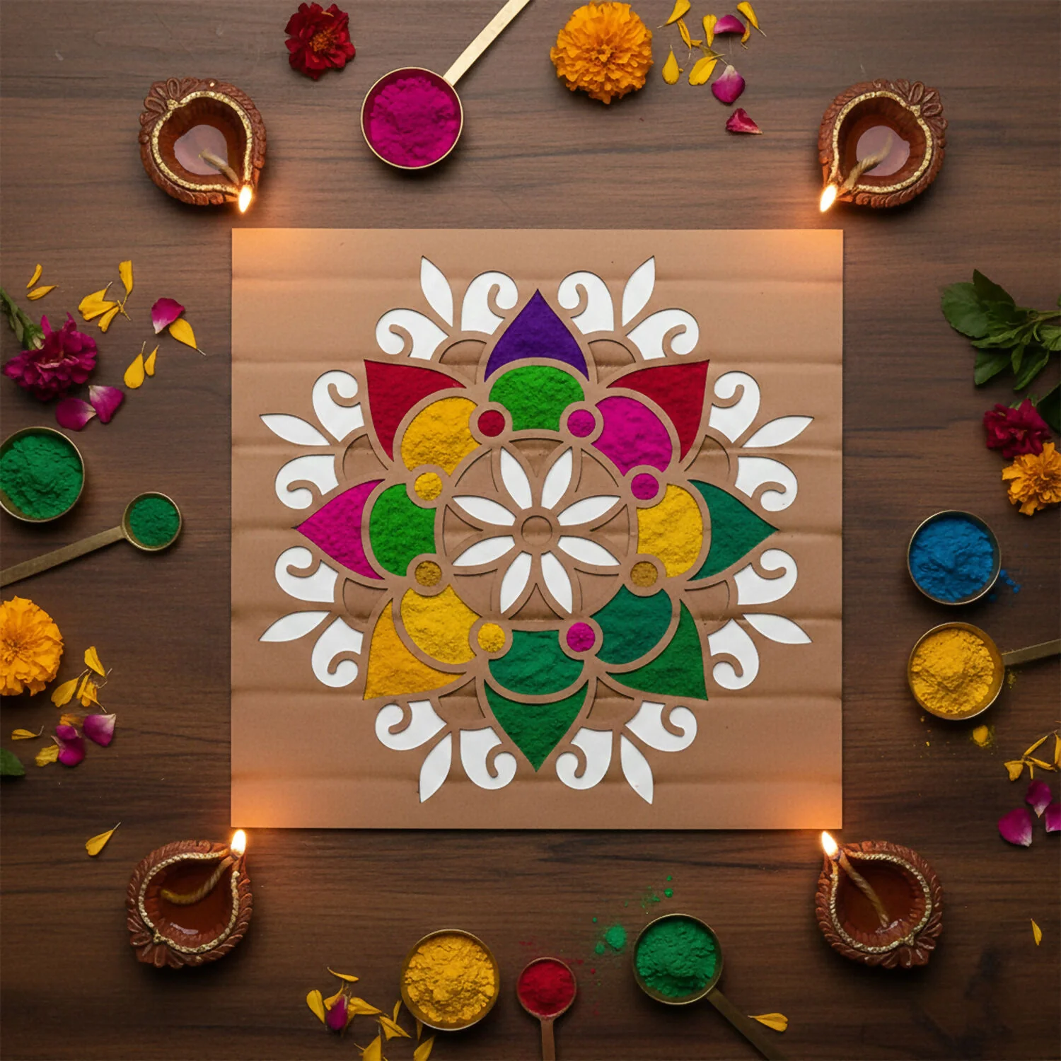 Mandala Flower Rangoli MDF Design | Reusable Rangoli Stencil - Image 4