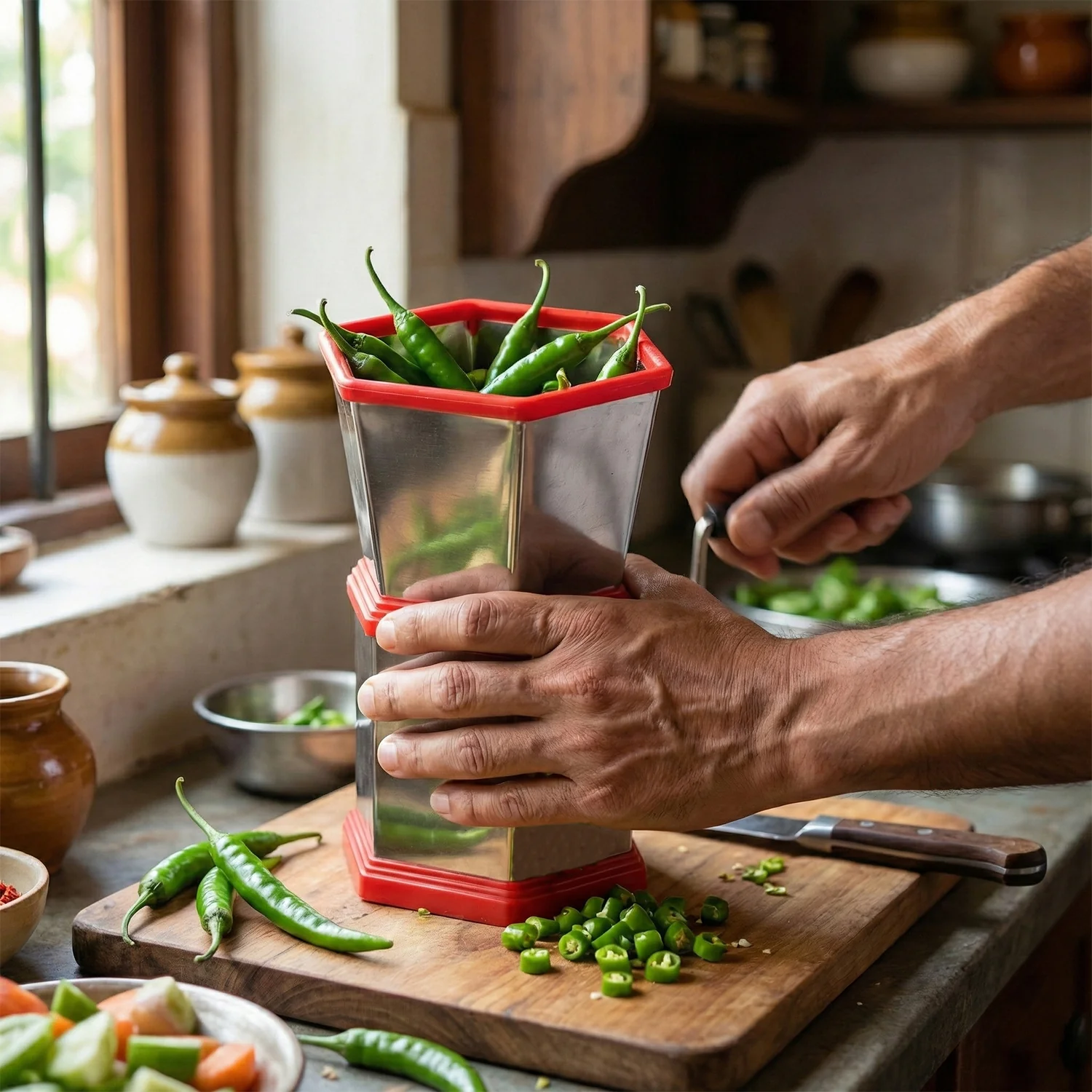 Manual Hexa-Style Hand-Operated Chilli Cutter (1 Pc) - Image 4