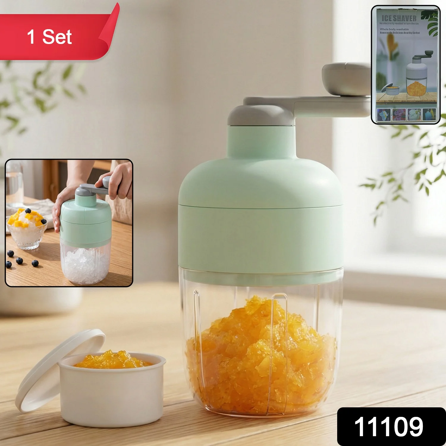 Manual Ice Crusher Shaved Ice Machine with Hand Crank (1 Set) - Image 2