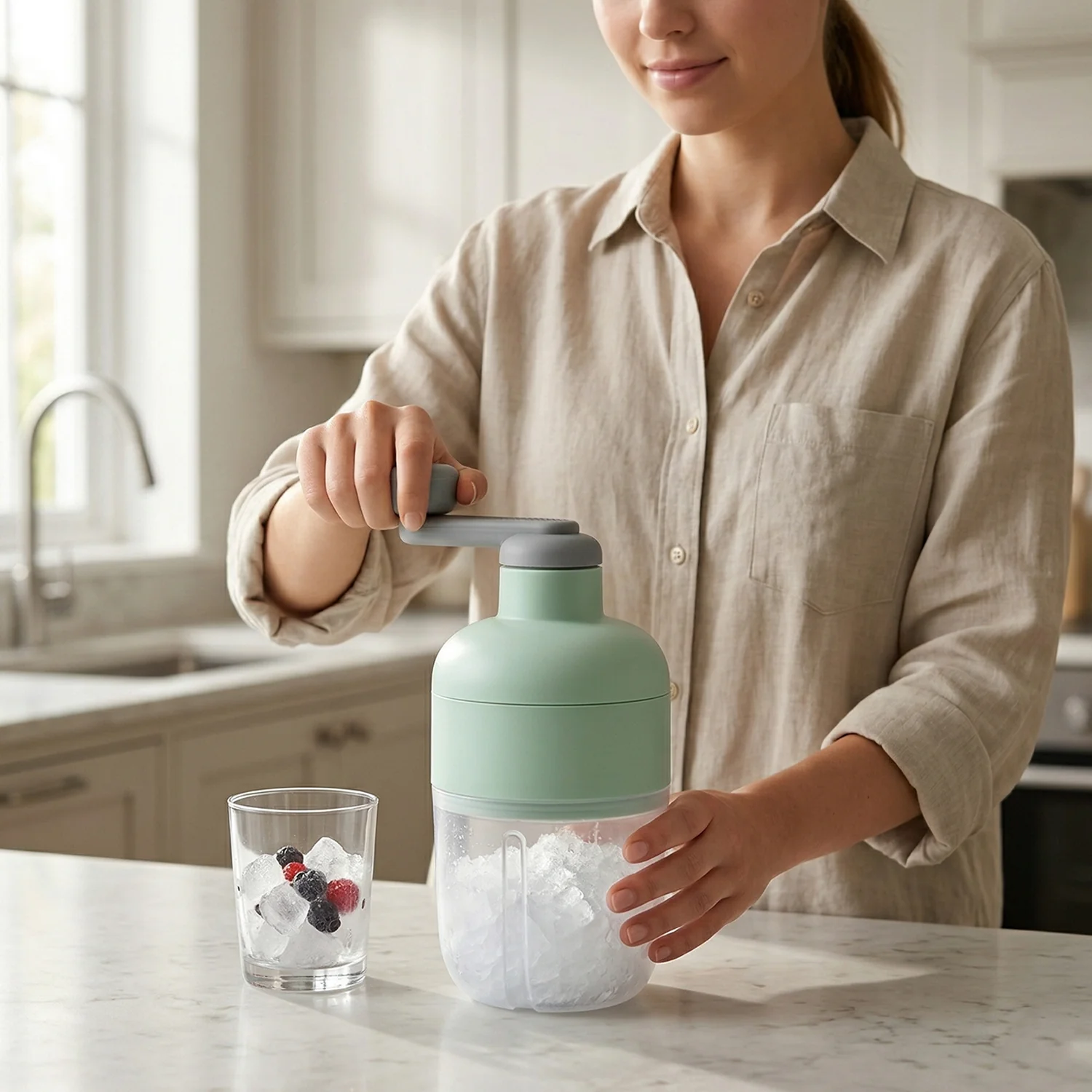 Manual Ice Crusher Shaved Ice Machine with Hand Crank (1 Set) - Image 3