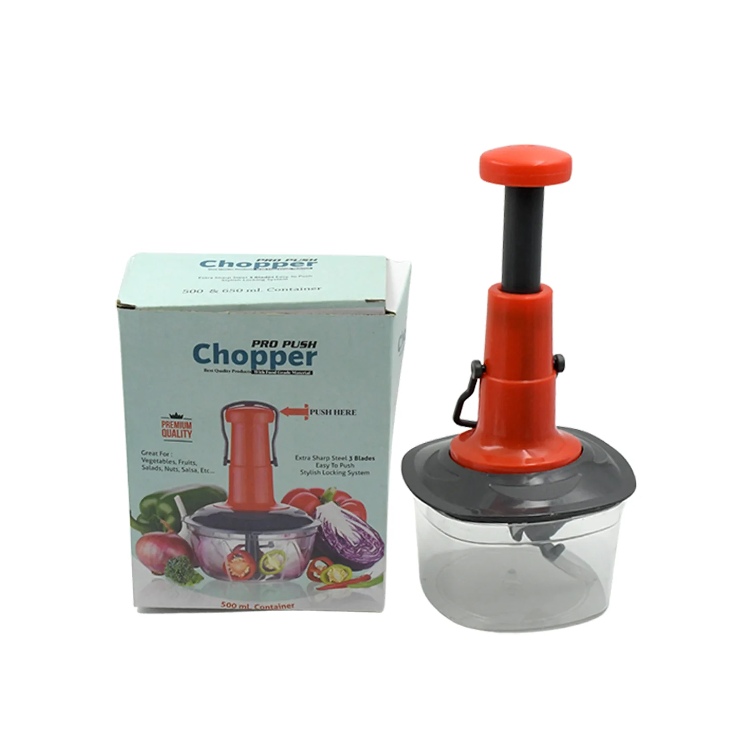 Manual Food Chopper (650ml): 3 Stainless Steel Blades, Locking System, Anti-Slip - Image 4