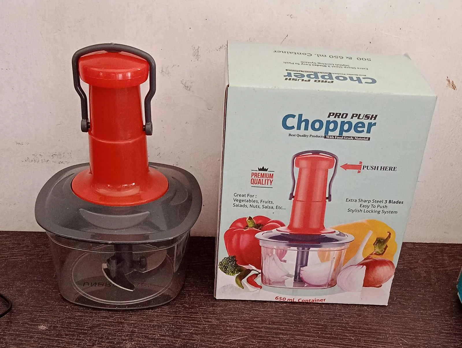 Manual Food Chopper (650ml): 3 Stainless Steel Blades, Locking System, Anti-Slip - Image 7