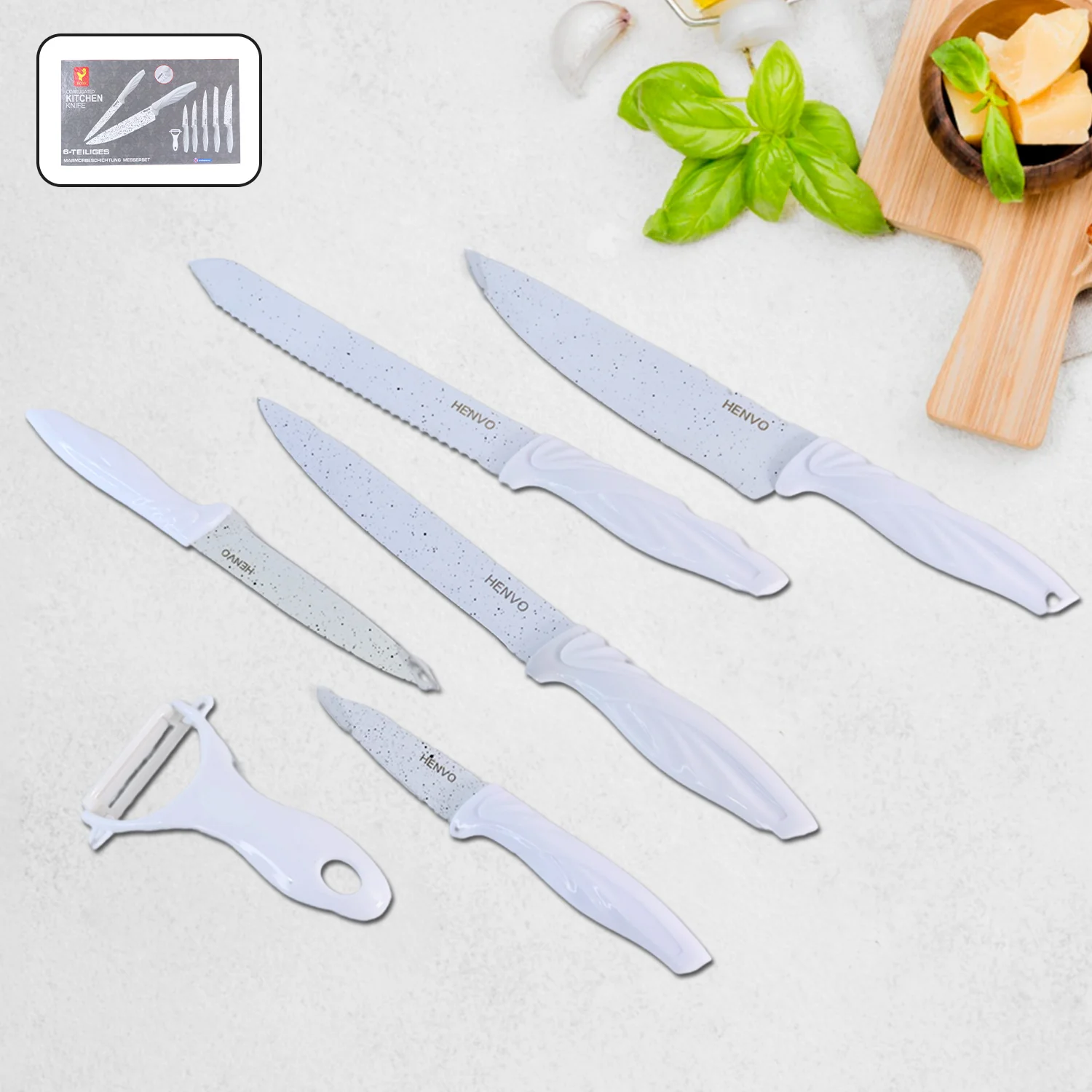 Marble Coated Stainless Steel Kitchen Knife Set (6 Pc) - Image 3