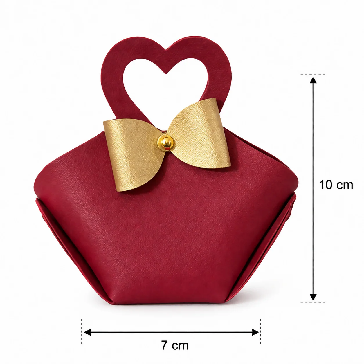 Maroon Mini Handbag with Heart Handle and Bow Compact Cute Purse - Image 5