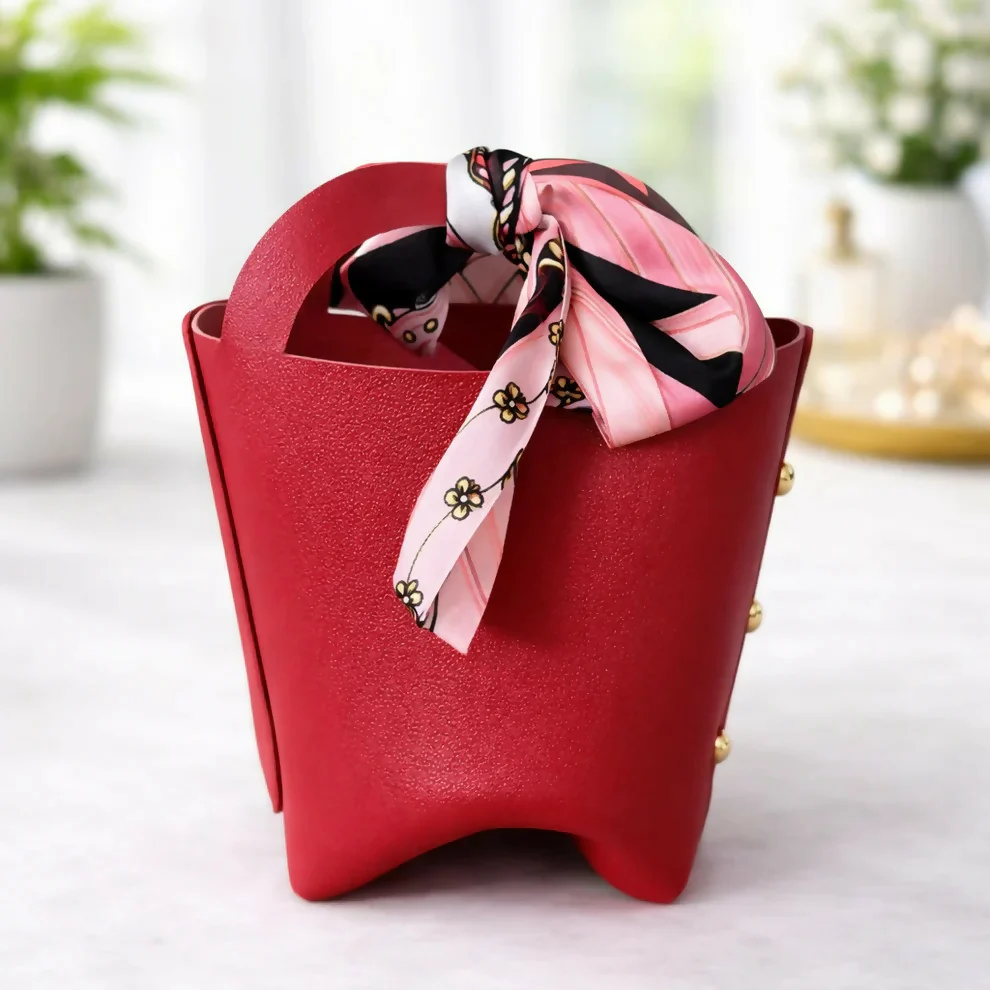 Maroon Mini Handbag with Scarf Handle Compact Stylish Fashion Purse - Image 2