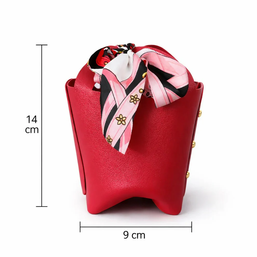 Maroon Mini Handbag with Scarf Handle Compact Stylish Fashion Purse - Image 4