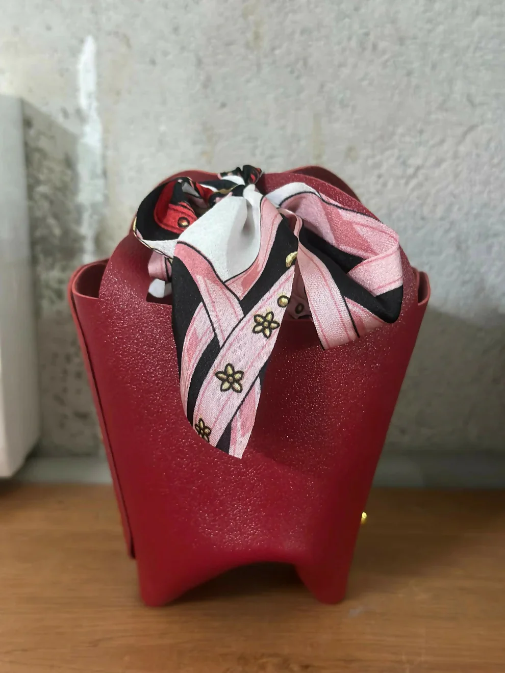 Maroon Mini Handbag with Scarf Handle Compact Stylish Fashion Purse - Image 5