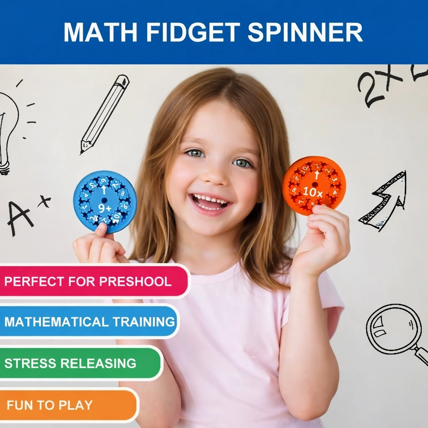Math Fidget Spinner for Kids | Educational Multiplication & Number Learning Toy (9 PC) - Image 2