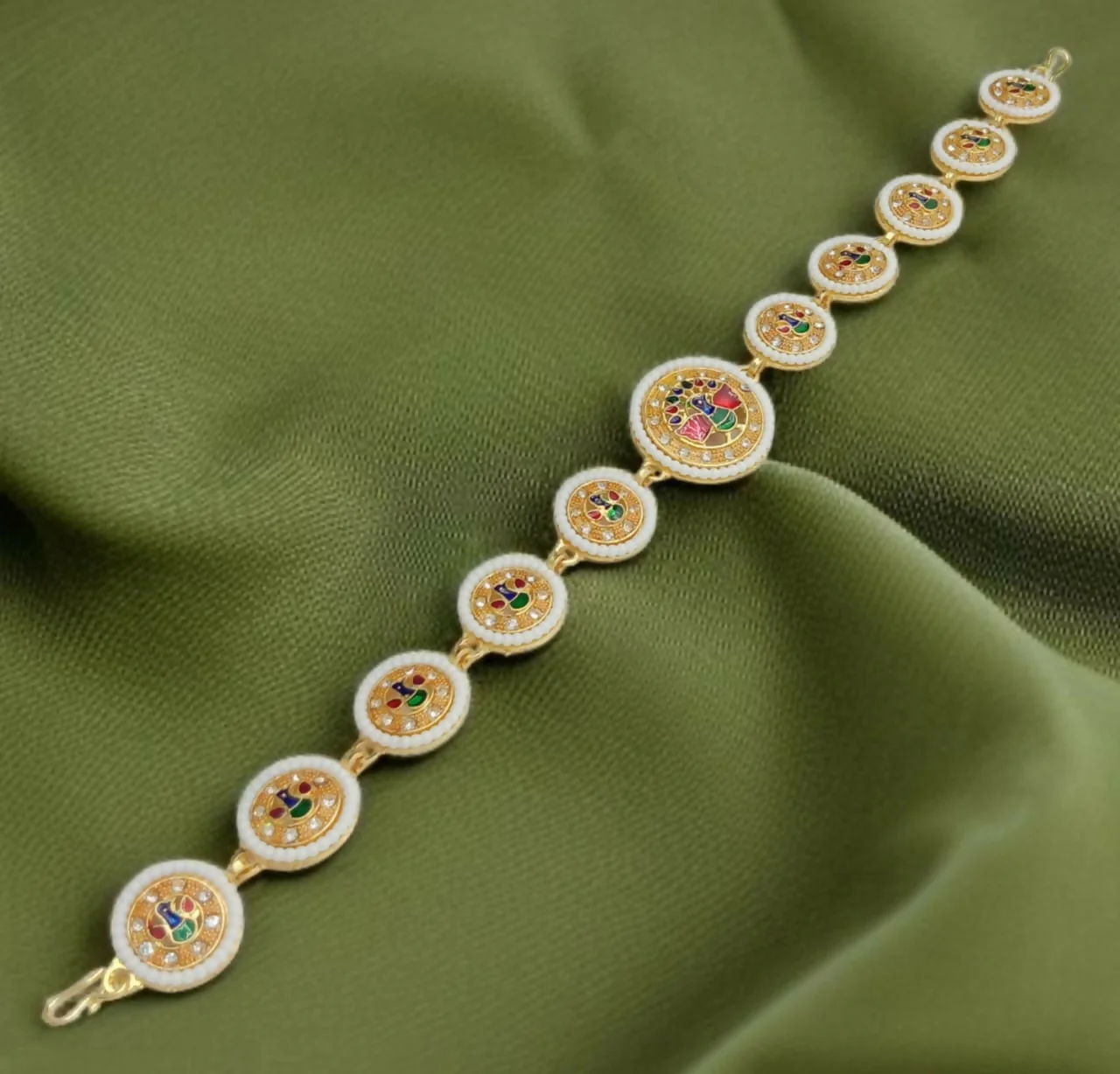 Gold-Plated Shishful with Multi-Color Meenakari Medallions - Image 4