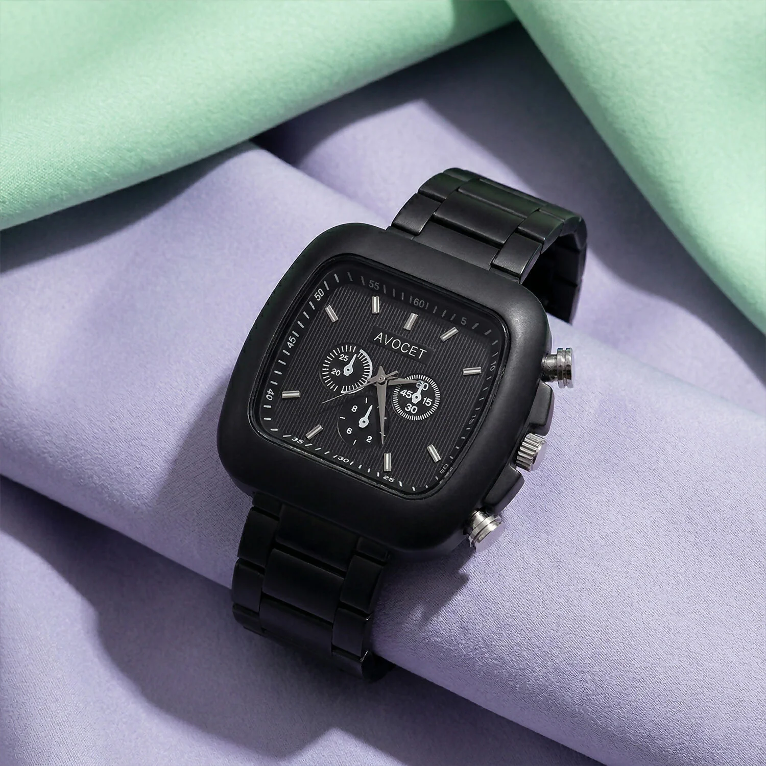 Matte Black Square Dial Metal Strap Analog Wrist Watch for Men - Image 3