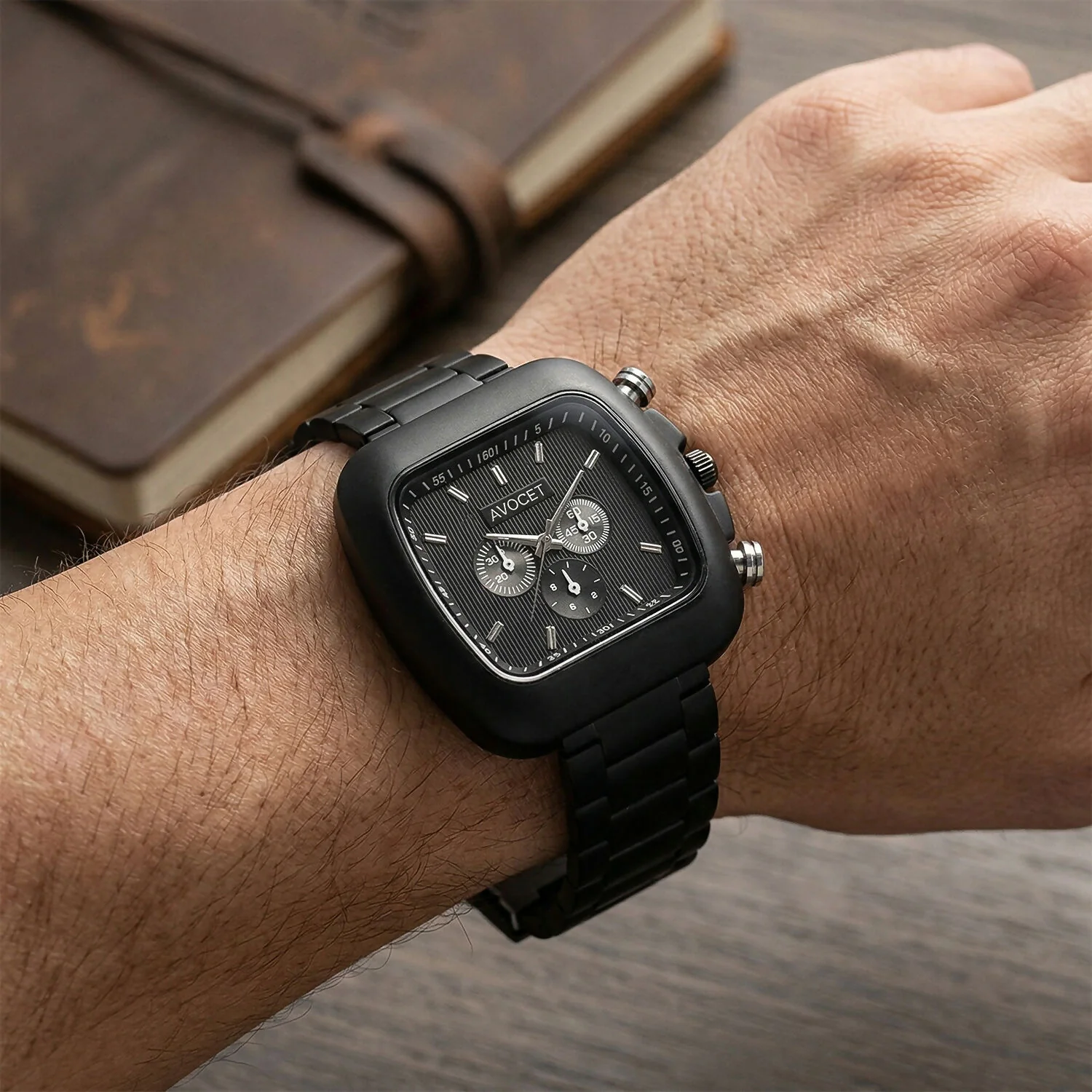 Matte Black Square Dial Metal Strap Analog Wrist Watch for Men - Image 4