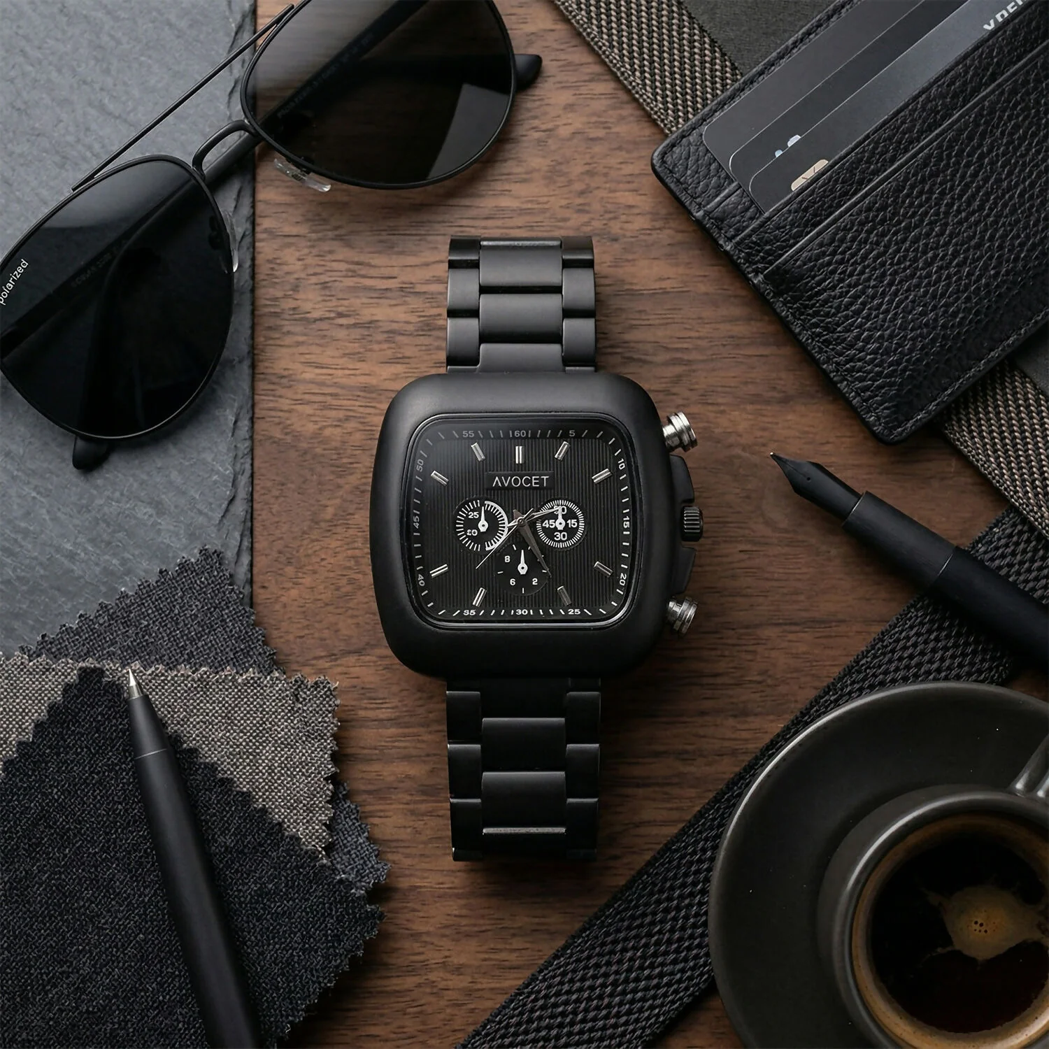 Matte Black Square Dial Metal Strap Analog Wrist Watch for Men - Image 5