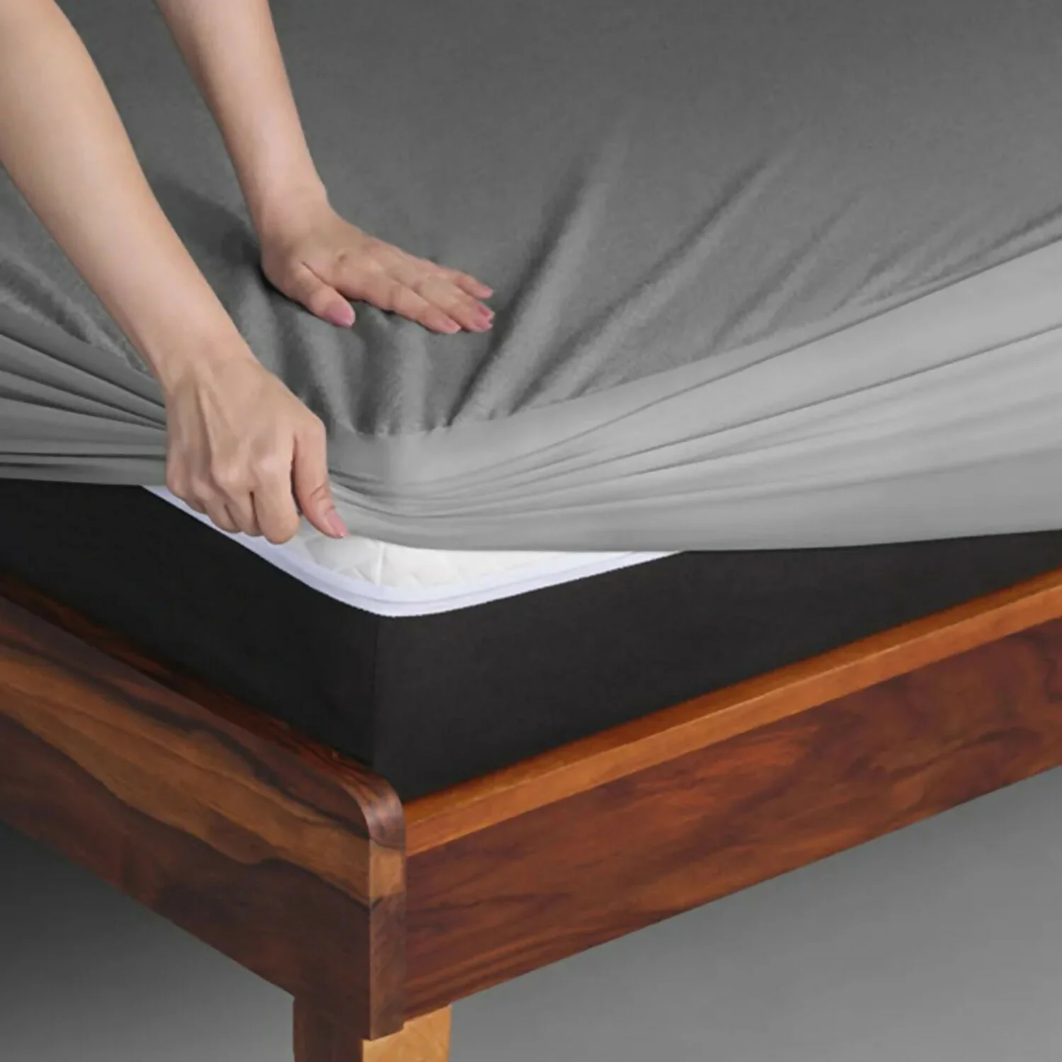 Mattress Protector with Elastic Fit, Soft Pure Cotton Terry Stretchable Bed Cover, Machine Washable Mattress Cover - Image 2