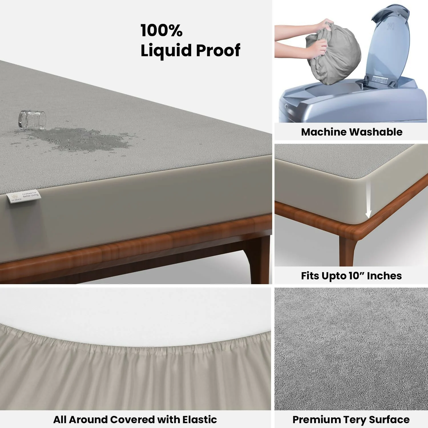 Mattress Protector with Elastic Fit, Soft Pure Cotton Terry Stretchable Bed Cover, Machine Washable Mattress Cover - Image 4