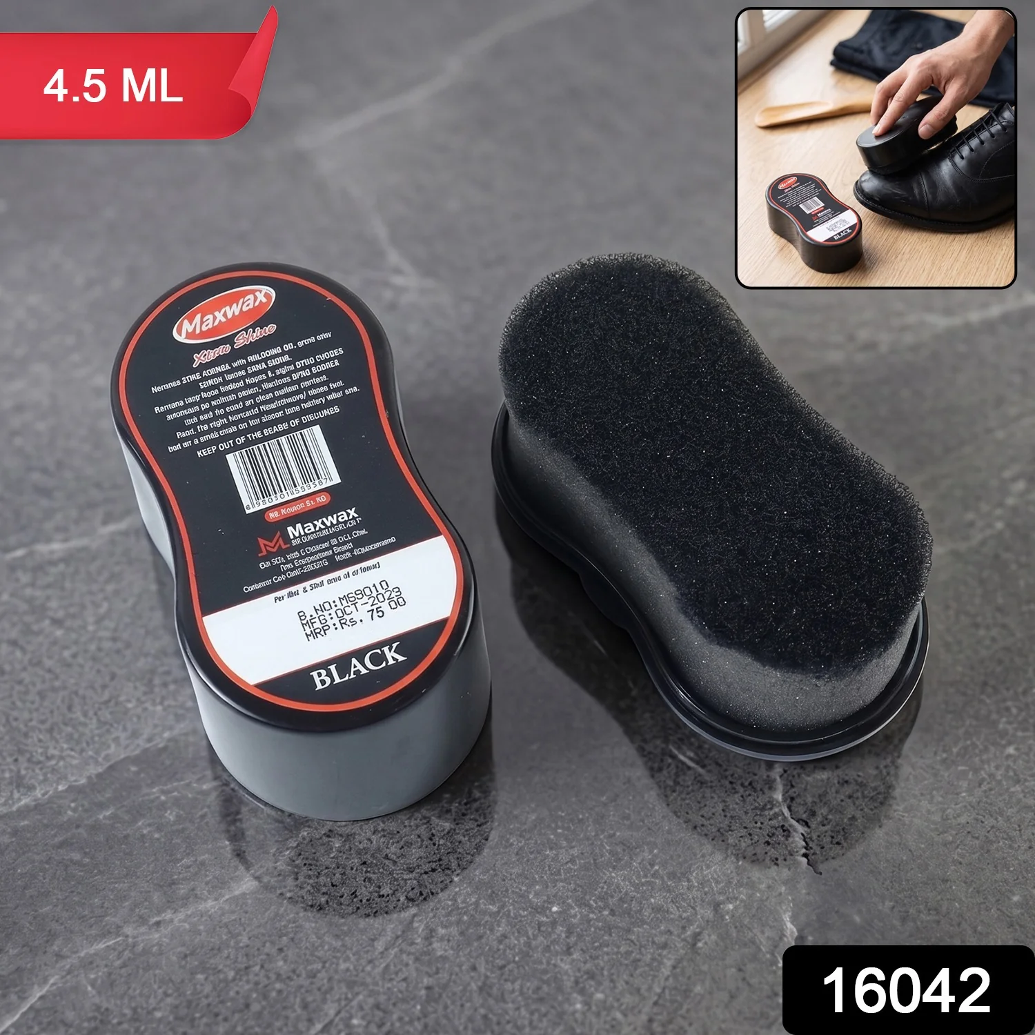 Maxwax Black Instant Shoe Shiner (1 Pc, 4.5 ML) - Image 2