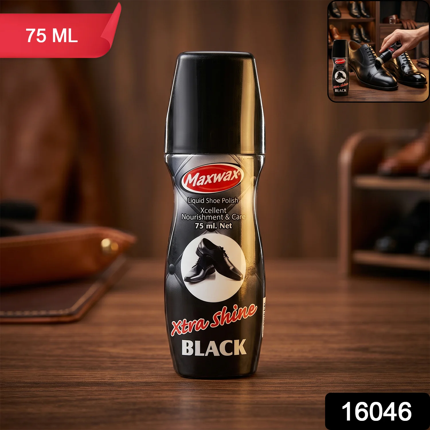 Maxwax Black Liquid Shoe Polish (1 Pc, 75 ML) - Image 2