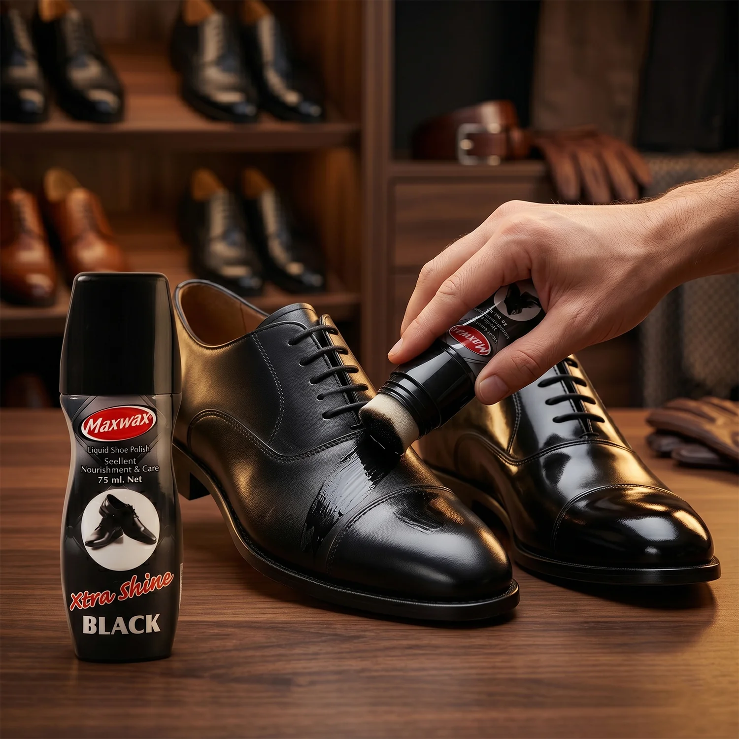 Maxwax Black Liquid Shoe Polish (1 Pc, 75 ML) - Image 3