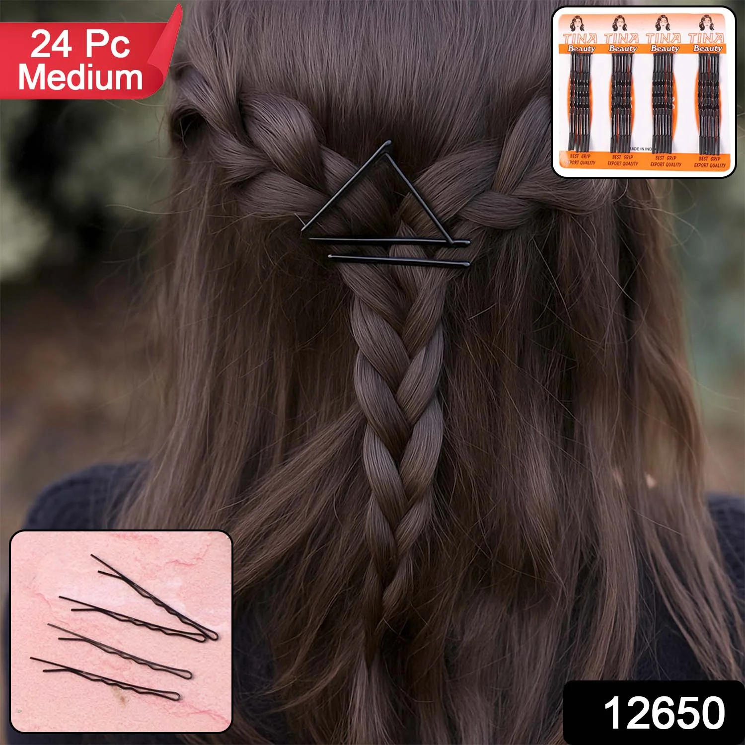 Medium Black Hair Bobby Pins (24 Pc) - Image 2