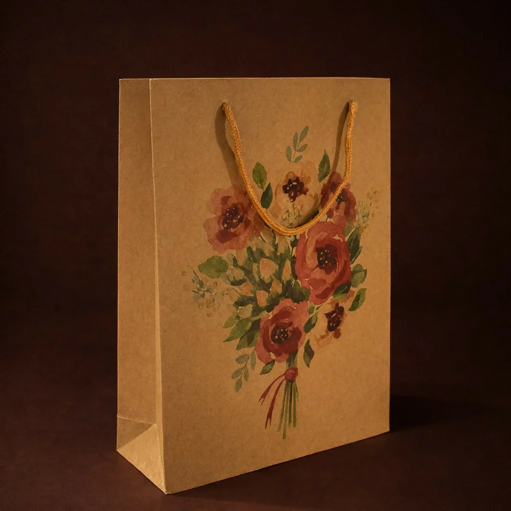 Medium Floral Printed Kraft Gift Bags with Handles Set of 4 - Image 2