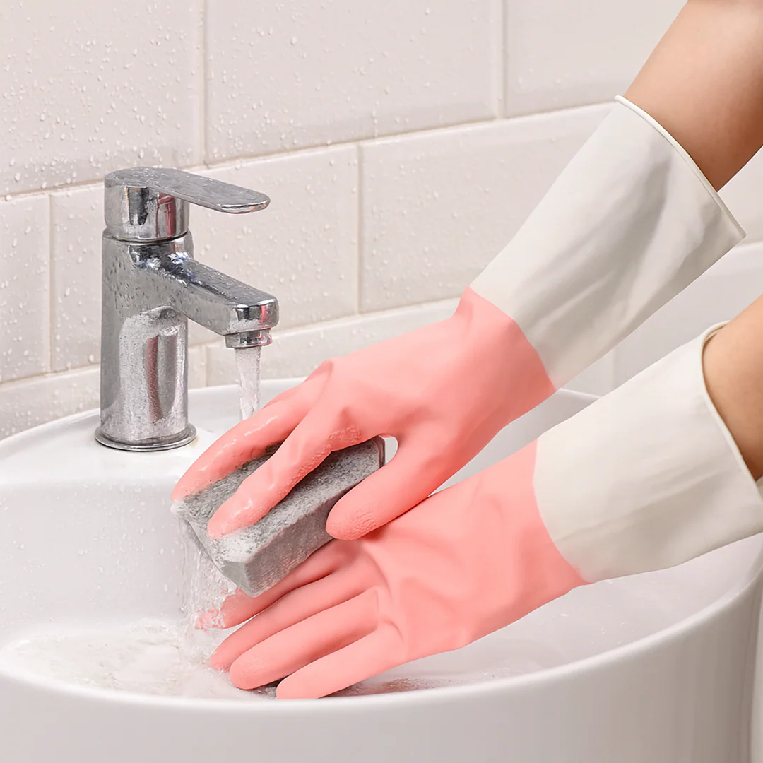 Medium Reusable Long-Cuff Household Cleaning Gloves - (1 Pair) - Image 3