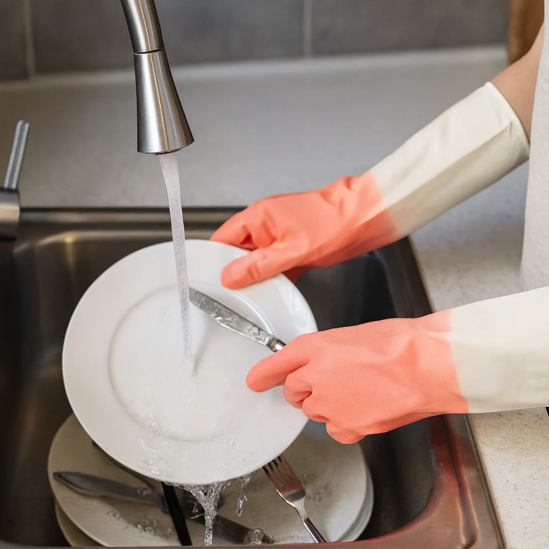 Medium Reusable Long-Cuff Household Cleaning Gloves - (1 Pair) - Image 4