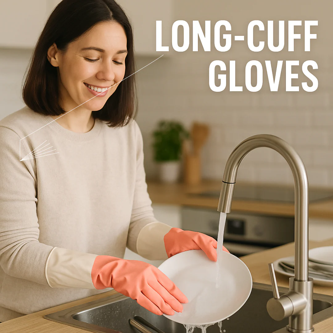 Medium Reusable Long-Cuff Household Cleaning Gloves - (1 Pair) - Image 5
