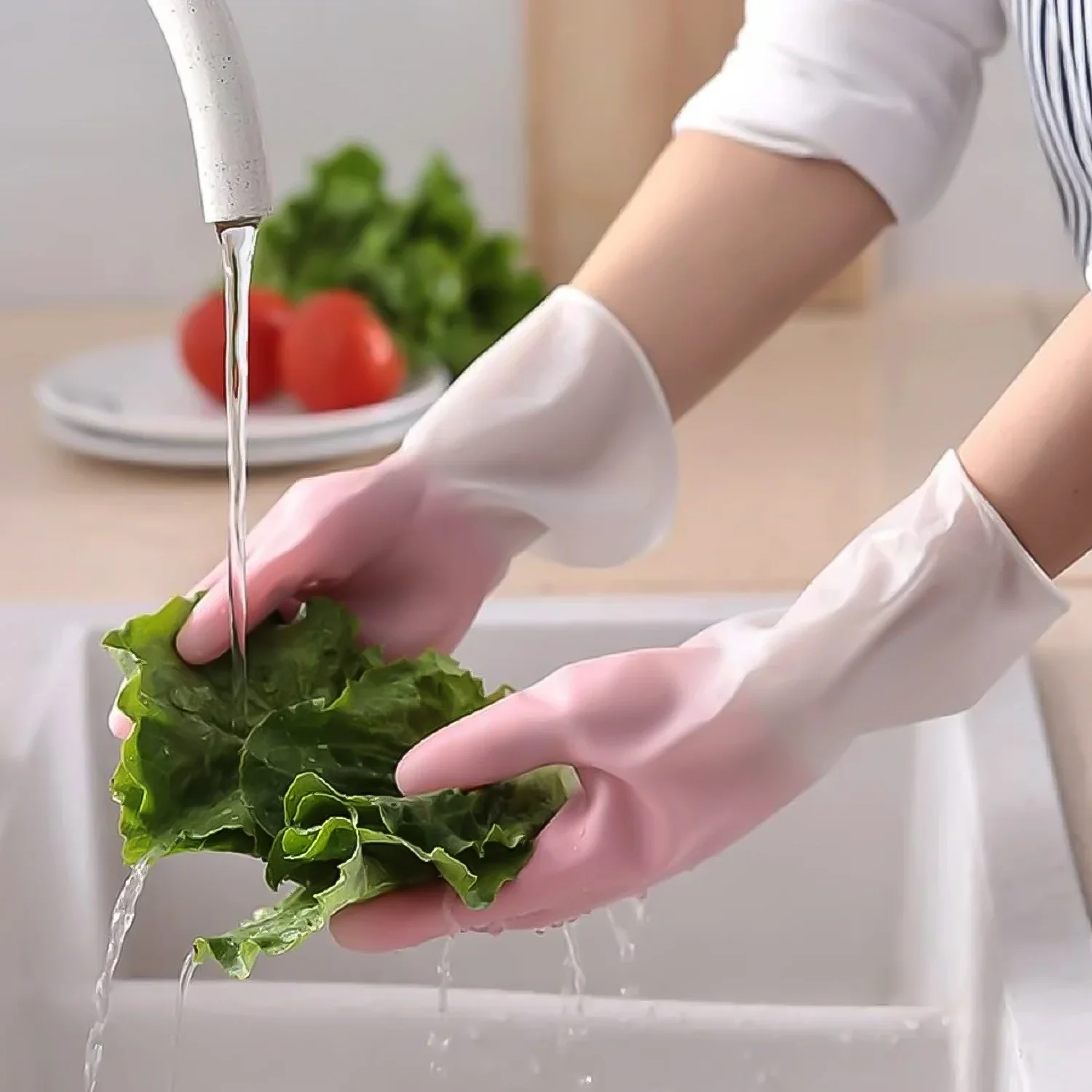 Medium Reusable Long-Cuff Household Cleaning Gloves - (1 Pair) - Image 8