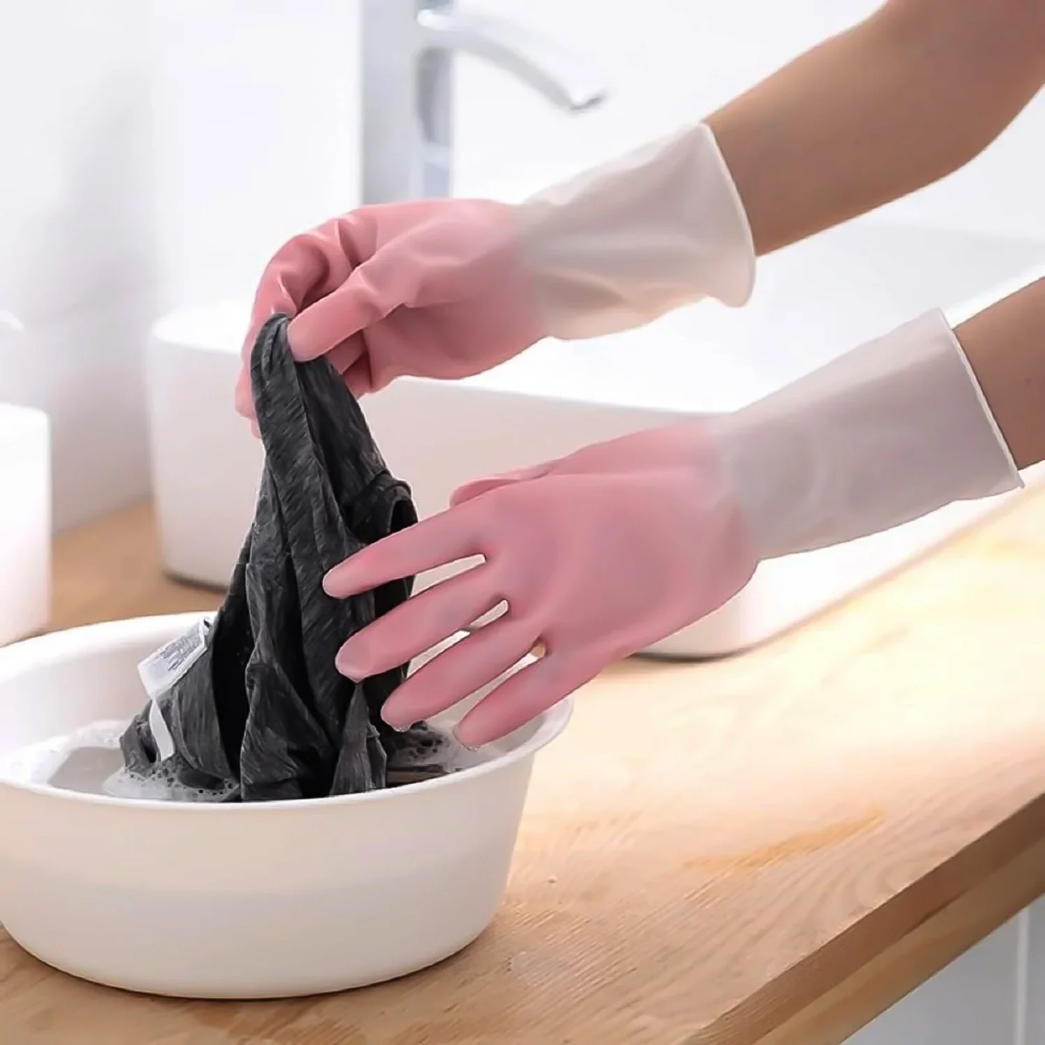 Medium Reusable Long-Cuff Household Cleaning Gloves - (1 Pair) - Image 9