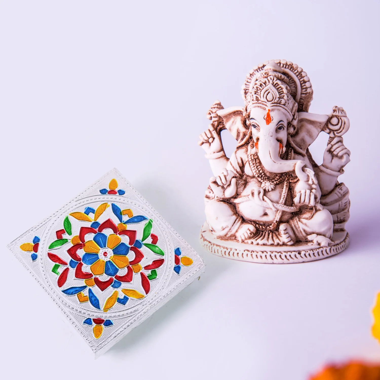 1 Pc Meenakari Wooden Chowki & Bajot Set: For Home & Office Puja (Multicolor) - Image 6