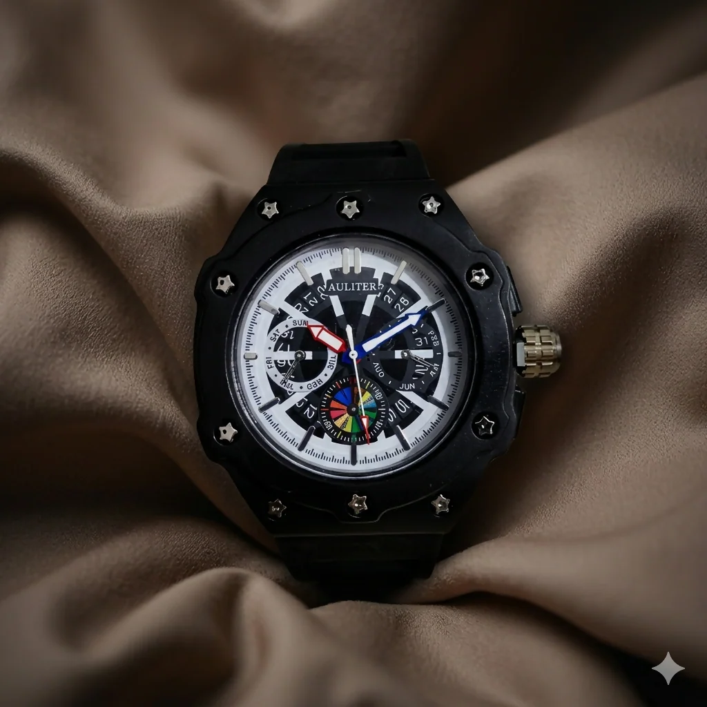 Men’s Premium Black Dial Analog Wrist Watch with Silicone Strap - Image 2