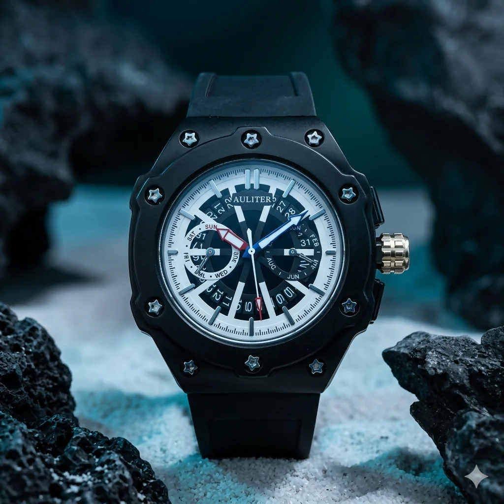 Men’s Premium Black Dial Analog Wrist Watch with Silicone Strap - Image 3