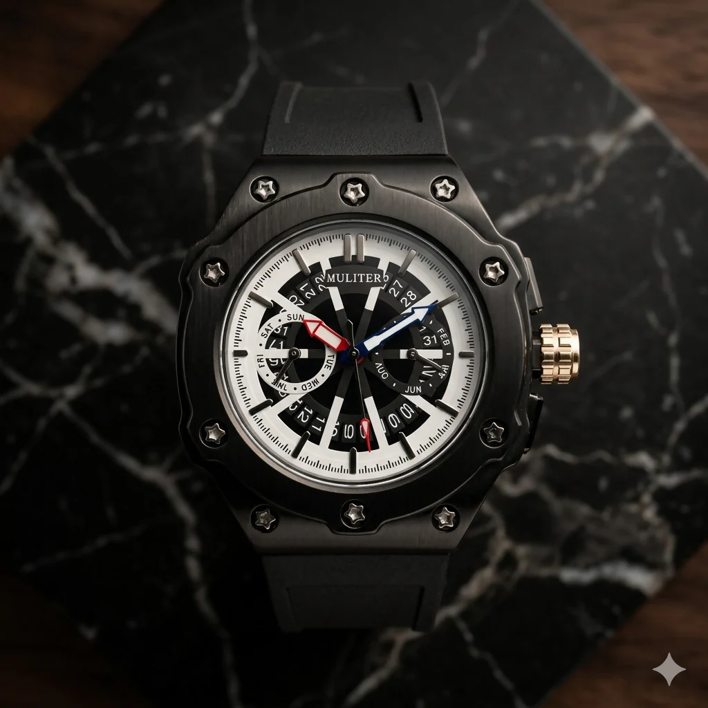 Men’s Premium Black Dial Analog Wrist Watch with Silicone Strap - Image 4