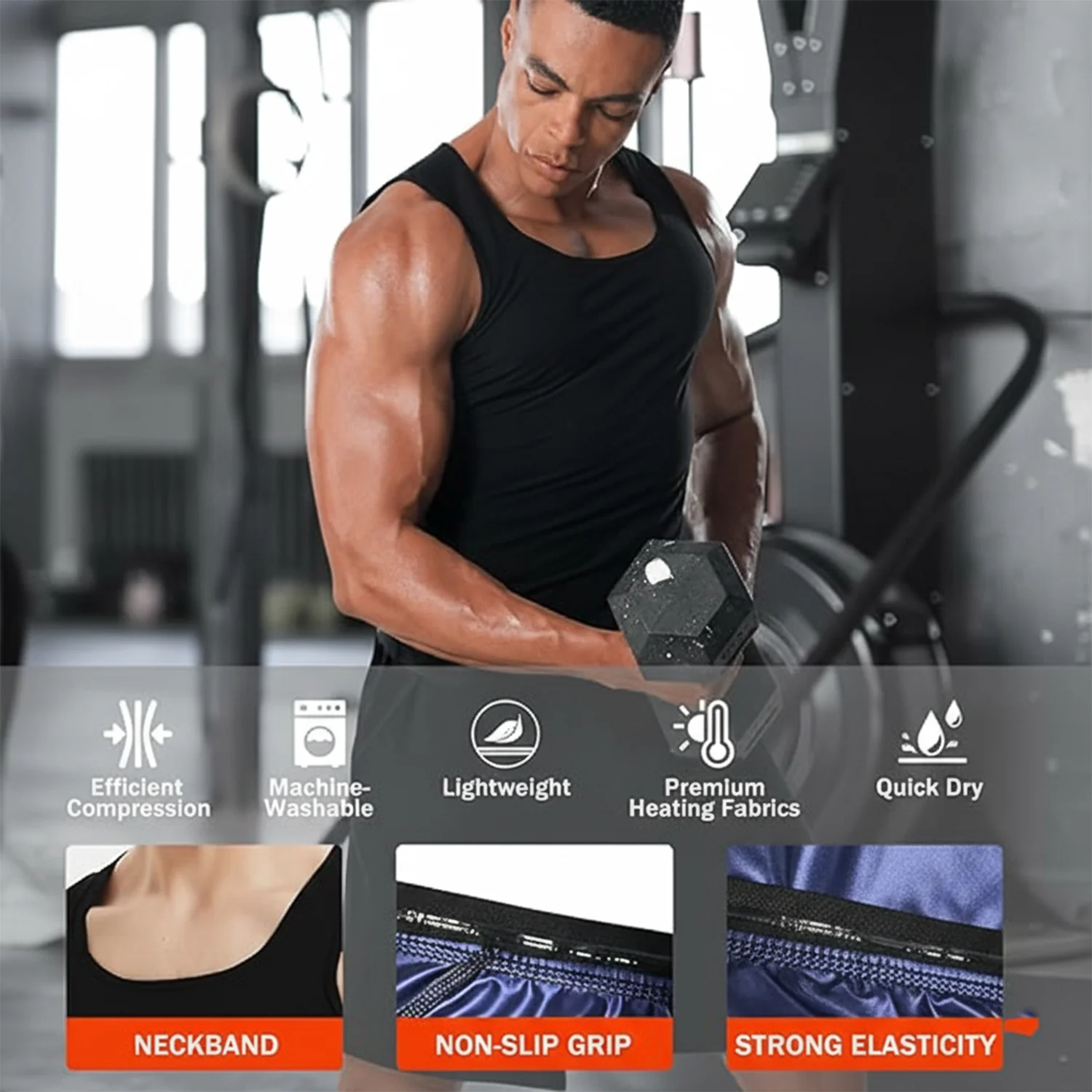 Men’s Slim Fit Sweat Shaper Tank Top (S/M, 1 Pc) - Image 3