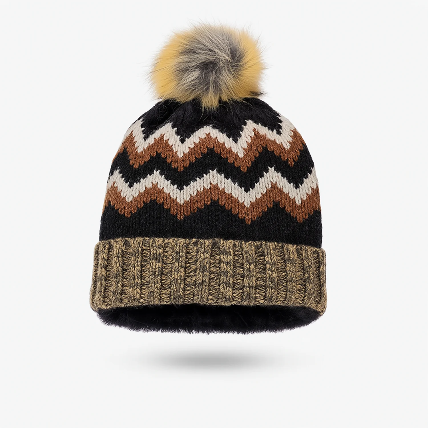 Winter Woolen Knitted Black Inside Fur Beanie Cap (1 Pc / Mix Design & Color) - Image 5