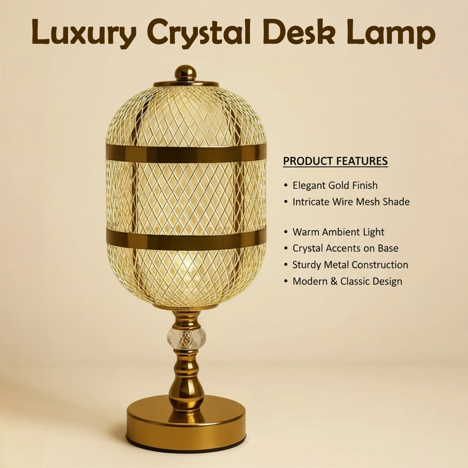 Metal Crystal Base Decorative Bedside Lamp for Living Room, Bedroom & Office - Image 4