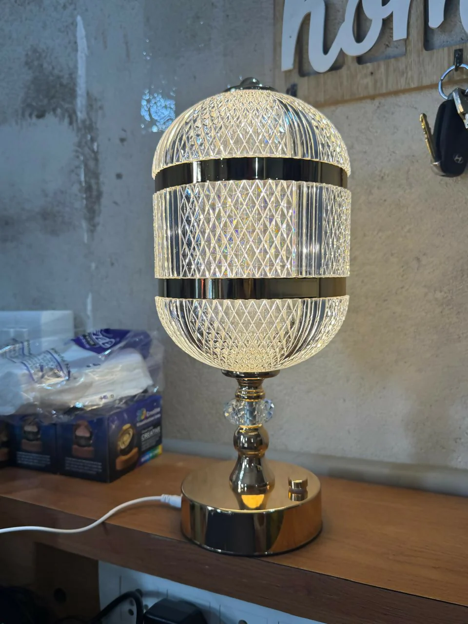 Metal Crystal Base Decorative Bedside Lamp for Living Room, Bedroom & Office - Image 5